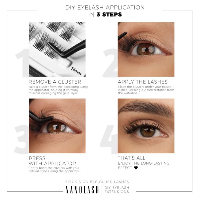 Grappes de cils pré-collés à utiliser soi-même pour appliquer des extensions de cils à la maison nanolash